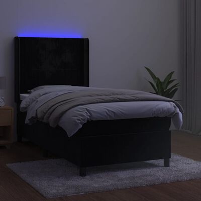 vidaXL Cama box spring c/ colchão/LED 90x200 cm veludo preto