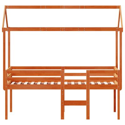 vidaXL Cama alta com telhado 75x190 cm pinho maciço castanho-mel