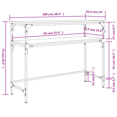 vidaXL Mesa consola 100x35,5x75cm derivados de madeira carvalho sonoma