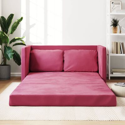 vidaXL Sofá-cama sem pés 122x204x55 cm veludo vermelho tinto