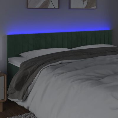 vidaXL Cabeceira de cama c/luzes LED veludo 180x5x78/88cm verde-escuro