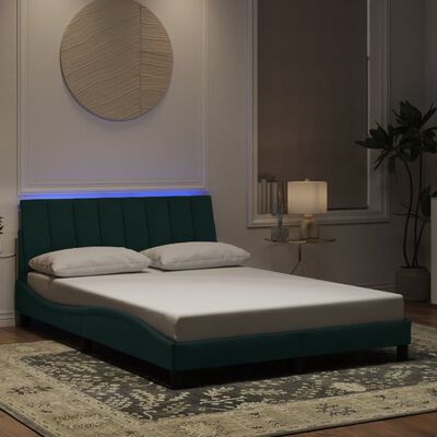 vidaXL Estrutura de cama c/ luzes LED 140x190 cm veludo verde-escuro