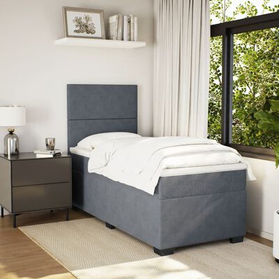 vidaXL Cama com molas/colchão 90x190 cm veludo cinza-escuro