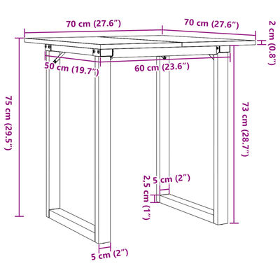 vidaXL Mesa de jantar estrutura em O 70x70x75 cm pinho e ferro fundido