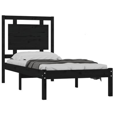 vidaXL Estrutura de cama solteiro 90x190 cm madeira maciça preto