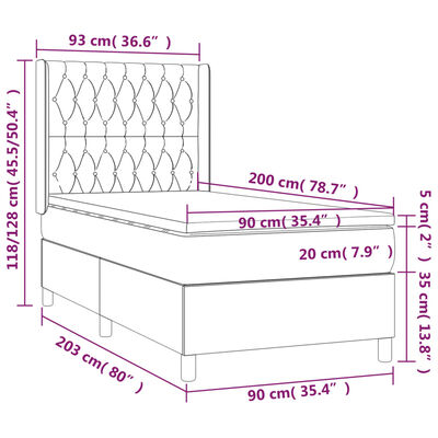 vidaXL Cama box spring c/ colchão/LED 90x200 cm veludo verde-escuro