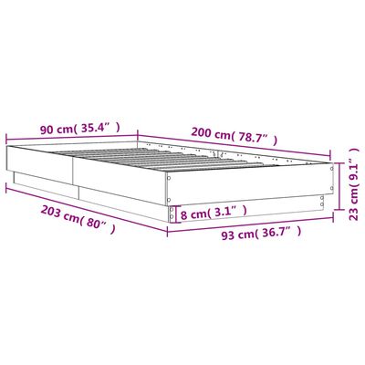 vidaXL Estrutura de cama com luzes LED 90x200 cm cinzento cimento