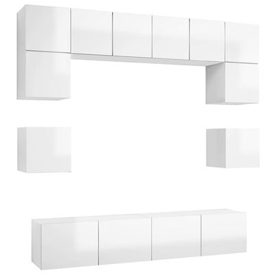 vidaXL 8 pcs conjunto de móveis de TV contraplacado branco brilhante