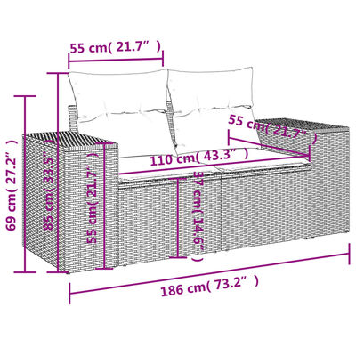 vidaXL 4 pcs conjunto de sofás para jardim c/ almofadões vime PE bege