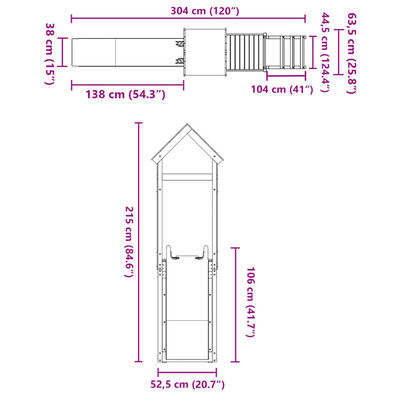 vidaXL Conjunto de brincar para exterior madeira de pinho impregnada