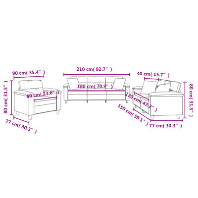 vidaXL 3 pcs conjunto sofás c/ almofadas microfibra cinza-acastanhado