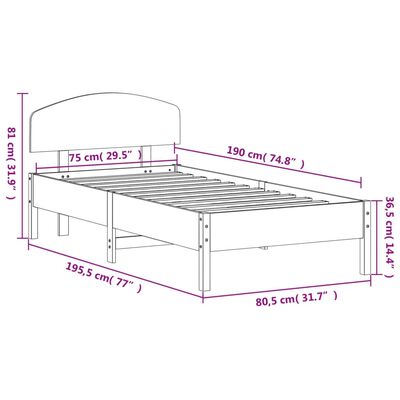 vidaXL Cama sem colchão 75x190 cm madeira de pinho maciça branco