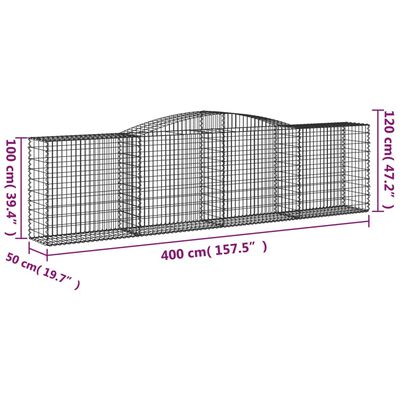 vidaXL Cestos gabião arqueados 3pcs 400x50x100/120cm ferro galvanizado