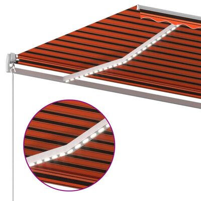 vidaXL Toldo retrátil manual com LED 500x300 cm laranja e castanho