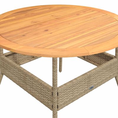 vidaXL Mesa de jardim com tampo de acácia Ø110x71 cm vime PE bege