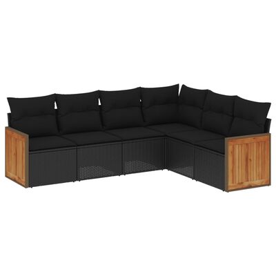 vidaXL 6 pcs conjunto sofás de jardim c/ almofadões vime PE preto