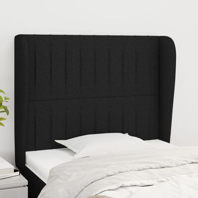 vidaXL Cabeceira de cama c/ abas tecido 83x23x118/128 cm preto