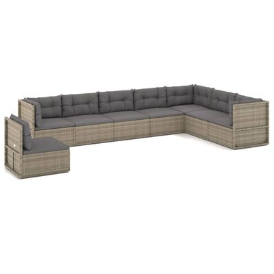 vidaXL 8 pcs conjunto lounge de jardim c/ almofadões vime PE cinzento