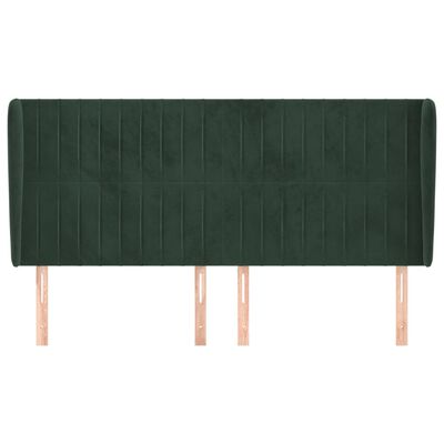 vidaXL Cabeceira cama c/ abas veludo 163x23x118/128 cm verde-escuro