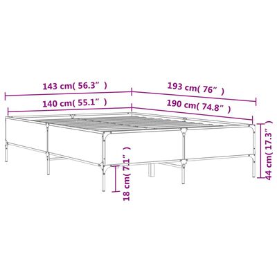 vidaXL Estrutura de cama 140x190 cm derivados madeira/metal