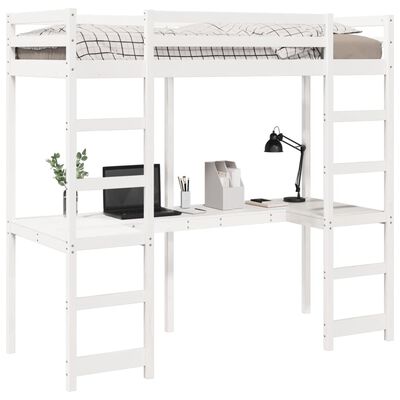 vidaXL Cama alta sem colchão 75x190 cm pinho maciço branco