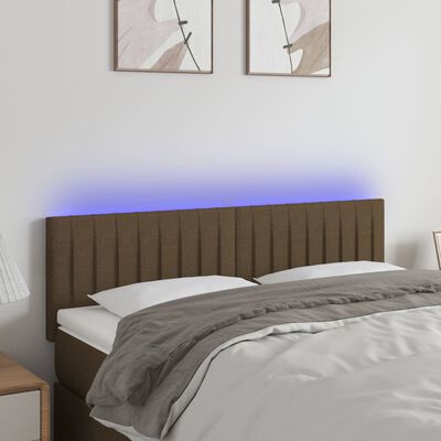 vidaXL Cabeceira de cama c/ luzes LED tecido 144x5x78/88 cm castanho