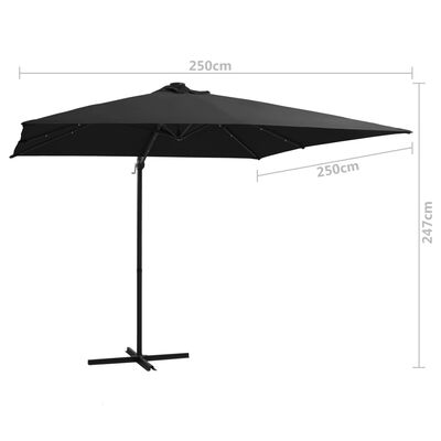 vidaXL Guarda-sol cantilever c/ luzes LED e poste aço 250x250 cm preto