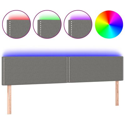 vidaXL Cabeceira de cama c/luzes LED tecido 160x5x78/88cm cinza-escuro