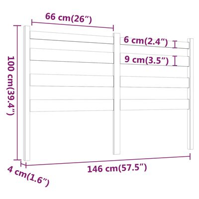 vidaXL Cabeceira de cama 146x4x100 cm pinho maciço branco