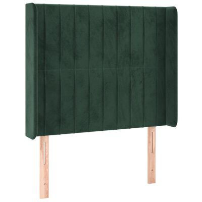 vidaXL Cabeceira cama c/ luzes LED veludo 83x16x118/128cm verde-escuro