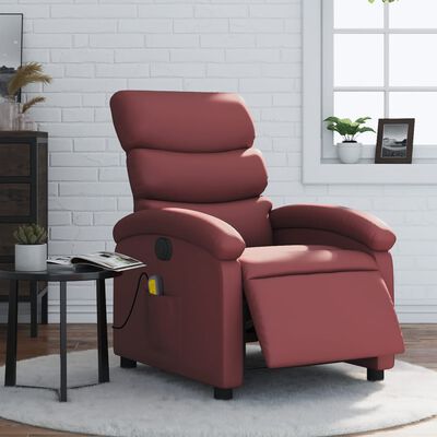 vidaXL Poltrona massagens reclin. elétrica couro artif. vermelho-tinto