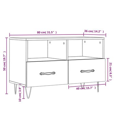 vidaXL Móvel de TV 80x36x50 cm derivados de madeira branco brilhante