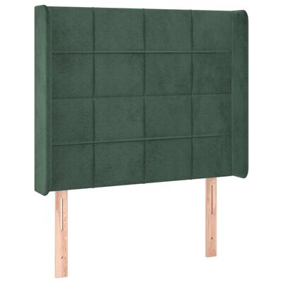 vidaXL Cabeceira de cama c/ LED veludo 103x16x118/128 cm verde-escuro