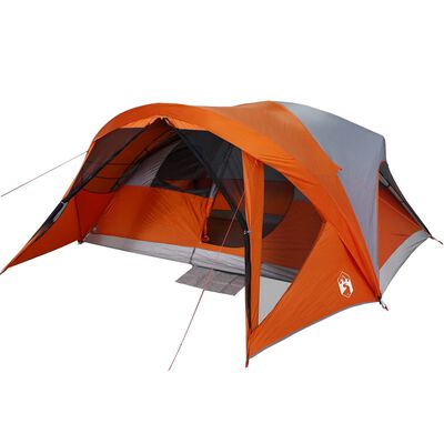 vidaXL Tenda familiar estilo cabana 6 pessoas imperm. cinza/laranja