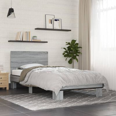 vidaXL Estrutura cama 100x200 cm derivados madeira/metal cinza sonoma