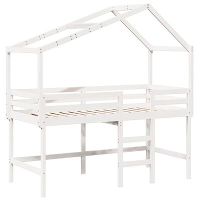 vidaXL Cama alta c/ escada e telhado 80x200 cm pinho maciço branco