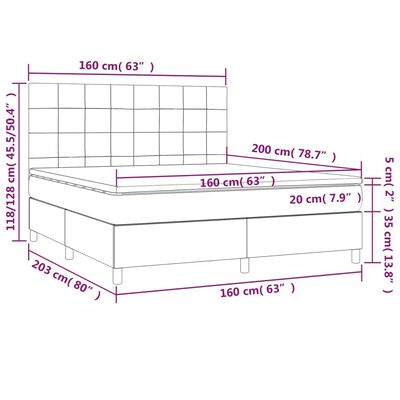 vidaXL Cama box spring c/ colchão e LED 160x200 cm tecido cinza-claro