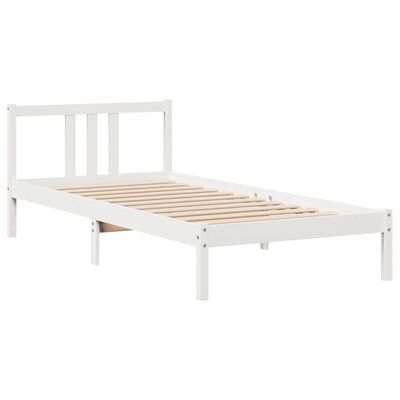 vidaXL Estrutura de cama com cabeceira 100x200cm pinho maciço branco