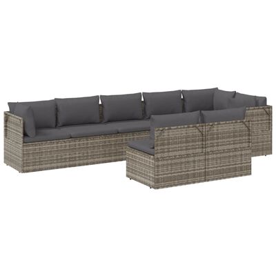 vidaXL 8 pcs conjunto lounge de jardim c/ almofadões vime PE cinzento