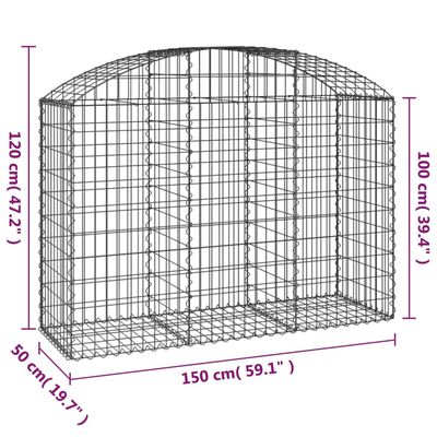 vidaXL Cesto gabião arqueado 150x50x100/120 cm ferro galvanizado