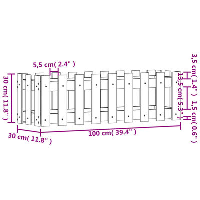 vidaXL Canteiro elevado design cerca 100x30x30 cm pinho maciço branco