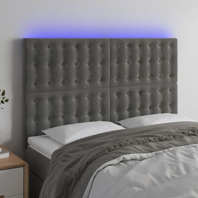 vidaXL Cabeceira de cama c/ LED veludo 144x5x118/128 cm cinza-escuro