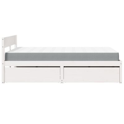 vidaXL Cama com gavetas e colchão 140x190 cm pinho maciço branco