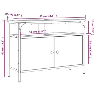 vidaXL Móvel p/ lavatório 80x30x60cm derivados madeira cinzento sonoma