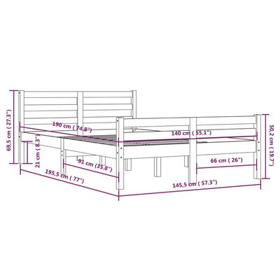 vidaXL Estrutura de cama 140x190 cm madeira maciça branco