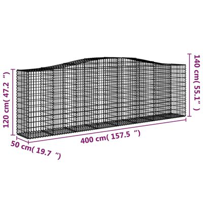 vidaXL Cestos gabião arqueados 2pcs 400x50x120/140cm ferro galvanizado