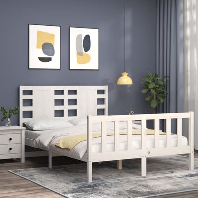 vidaXL Estrutura de cama com cabeceira 120x200cm madeira maciça branco