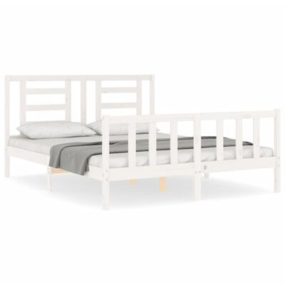 vidaXL Estrutura de cama King Size com cabeceira madeira maciça branco