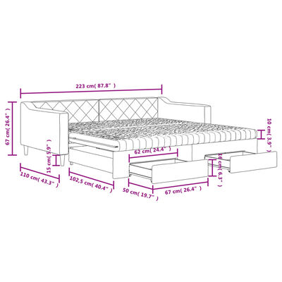 vidaXL Sofá-cama c/ gavetão e gavetas 100x200 cm tecido cinzento-claro