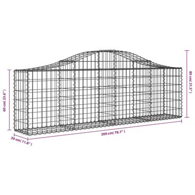 vidaXL Cestos gabião arqueados 4 pcs 200x30x60/80 cm ferro galvanizado